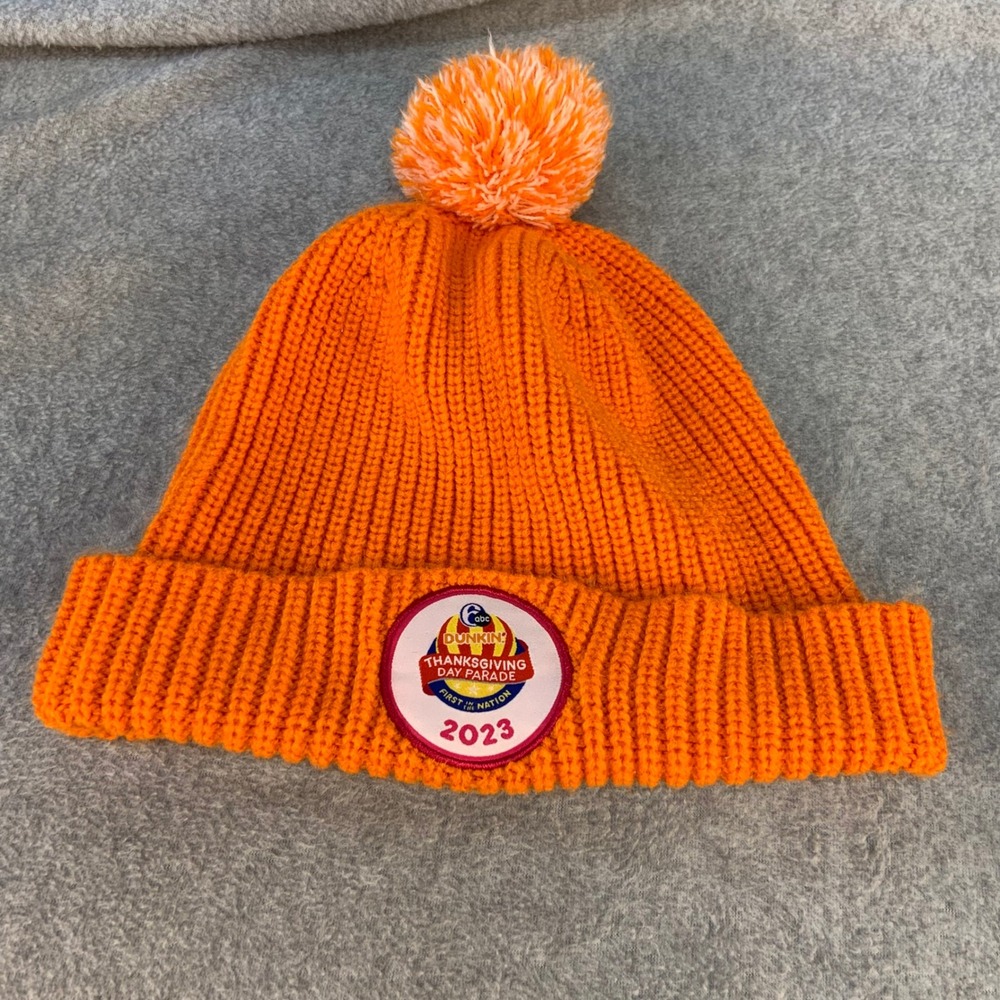 Dunkin 2023 Thanksgiving Day Parade Unisex Orange Beanie Pom Pom Hat OSFM